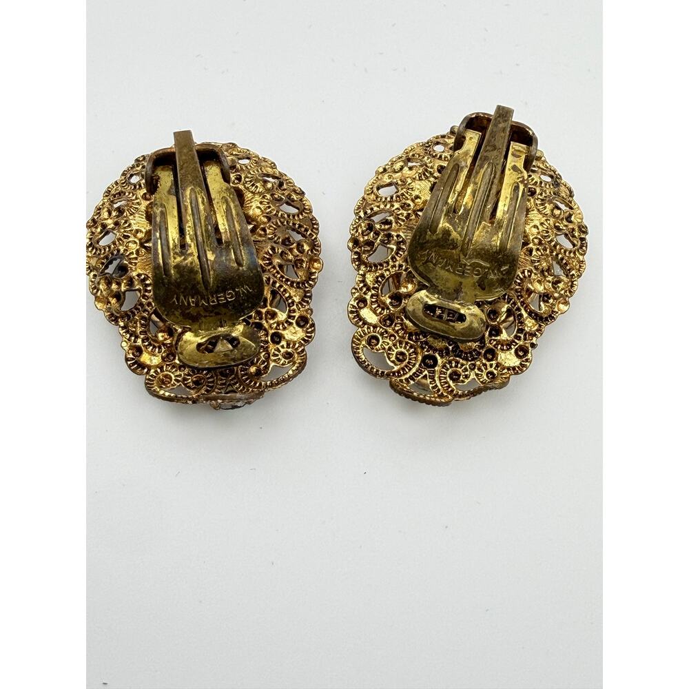4 pc SET Vintage Clip On & Screw Back Earrings Floral Blue Stone Retro - Picture 4 of 7